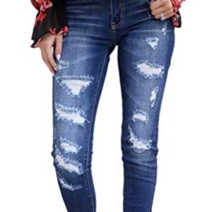 Destroyed Ankle Length Skinny Jeans